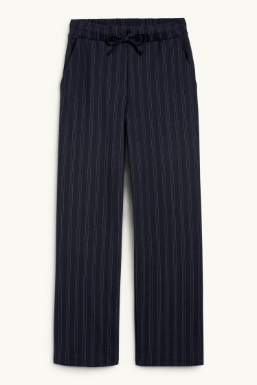 Damen - Jersey-Hose - Mid Waist - Wide Leg - Nadelstreifen - dunkelblau