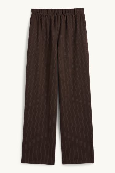 Damen - Jersey-Hose - Mid Waist - Wide Leg - Nadelstreifen - dunkelbraun