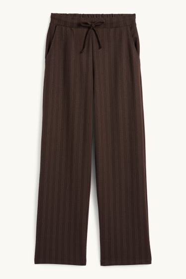 Damen - Jersey-Hose - Mid Waist - Wide Leg - Nadelstreifen - dunkelbraun