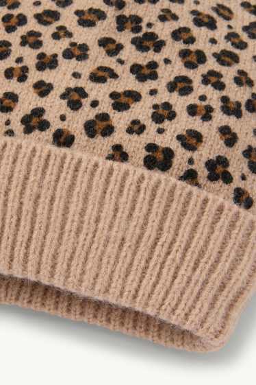 Baby Mädchen - Baby-Bommelmütze - gemustert - hellbeige