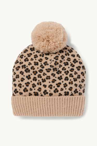 Baby Mädchen - Baby-Bommelmütze - gemustert - hellbeige