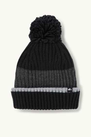Kinderen: jongens - Skimuts met pompon - ribstof - zwart