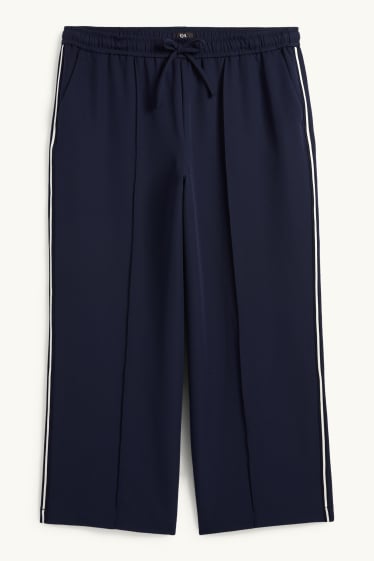 Dames - Jersey broek - mid waist - wide leg - donkerblauw