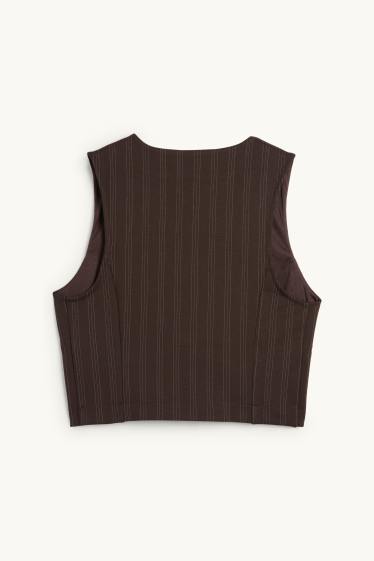 Femmes - Gilet sans manches - cintré - fines rayures - marron foncé