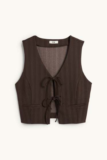 Femmes - Gilet sans manches - cintré - fines rayures - marron foncé