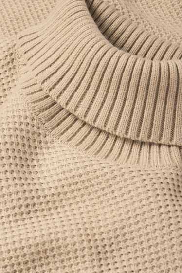 Hommes - Pull à col roulé - texturé - beige