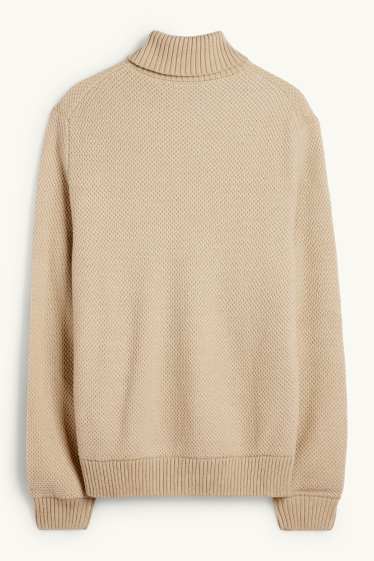 Hommes - Pull à col roulé - texturé - beige