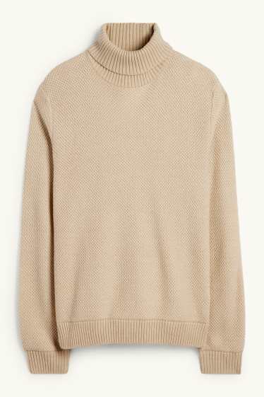 Hommes - Pull à col roulé - texturé - beige