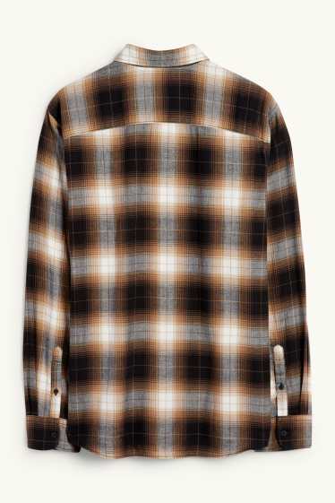 Hommes - Chemise - regular fit - col kent - à carreaux - marron clair