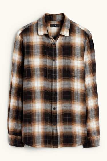 Hommes - Chemise - regular fit - col kent - à carreaux - marron clair