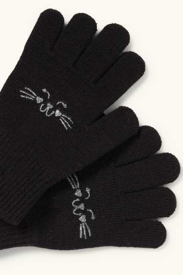 Děti - dívky - Motiv kočičky - rukavice - černá