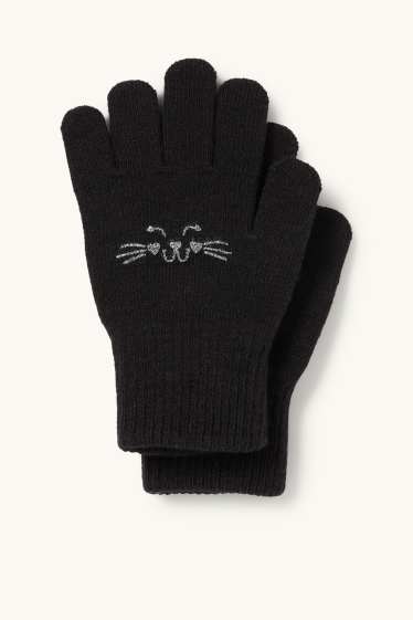 Děti - dívky - Motiv kočičky - rukavice - černá