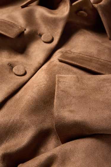 Damen - Crop Blazer - Velourslederimitat - beige