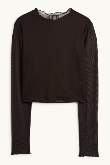 Femmes - Haut à manches longues court - slim fit - filet - noir