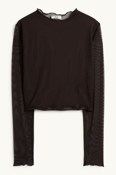 Femmes - Haut à manches longues court - slim fit - filet - noir