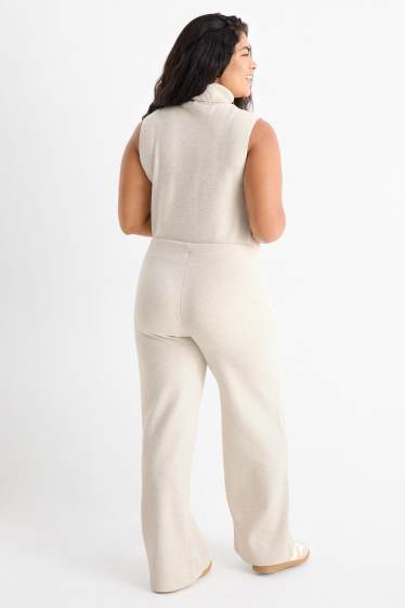 Damen - Jogginghose - gerippt - beige