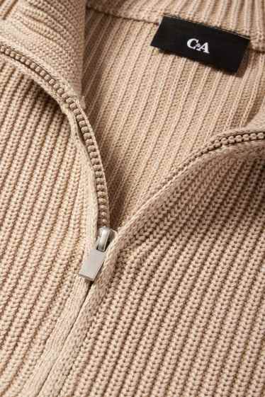 Pánské - Pletený kardigan - žebrovaný - béžová