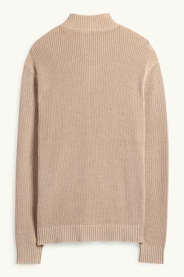 Pánské - Pletený kardigan - žebrovaný - béžová