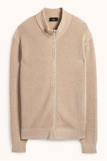 Pánské - Pletený kardigan - žebrovaný - béžová
