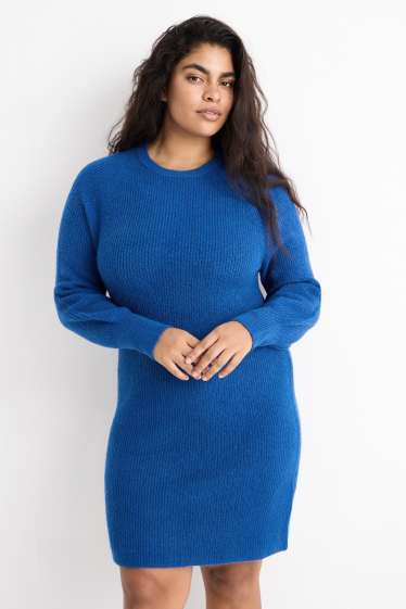 Women - Knitted dress - ribbed - blue