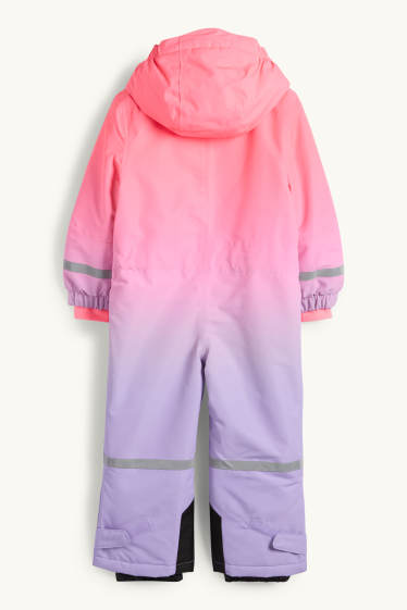 Kinder Mädchen - Skianzug mit Kapuze - wasserdicht - gemustert - neon-pink