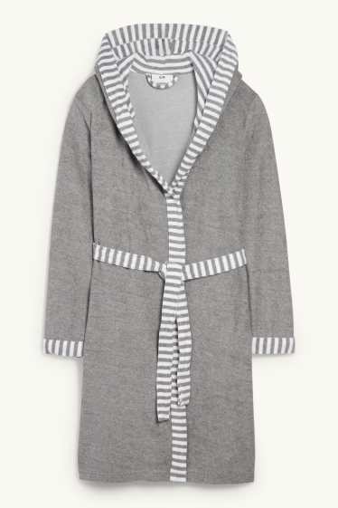 Dames - Frotté badjas, met capuchon - grijs-mix