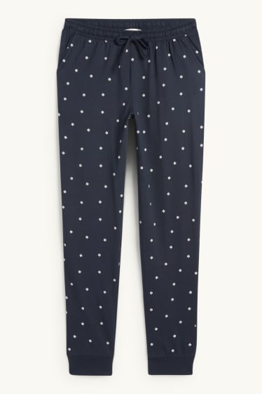 Damen - Pyjamahose - geblümt - dunkelblau