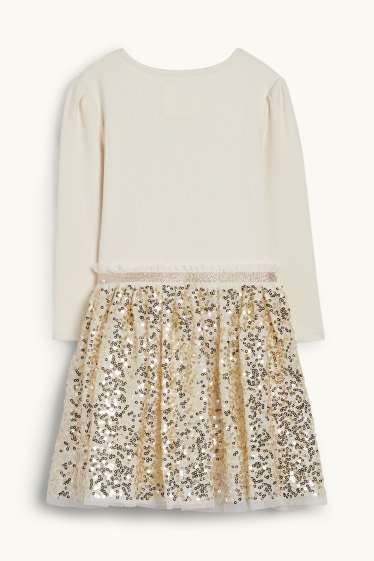 Kinderen: meisjes - Gabby's poppenhuis - jurk - glanseffect - crème wit