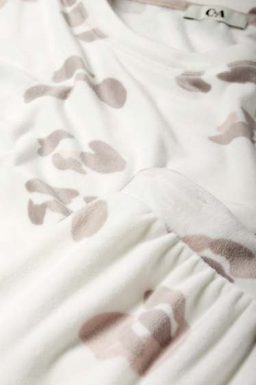 Damen - Winterpyjama - Leo-Print - weiß