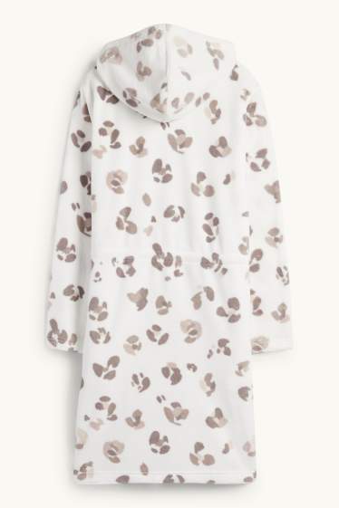 Dámské - Župan s kapucí - s leopardím vzorem - bílá