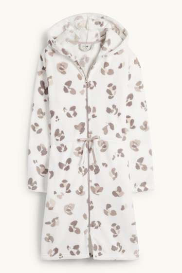 Dámské - Župan s kapucí - s leopardím vzorem - bílá
