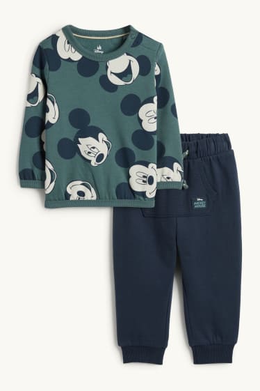 Baby: jongens - Mickey Mouse - babyoutfit - 2-delig - donkergroen