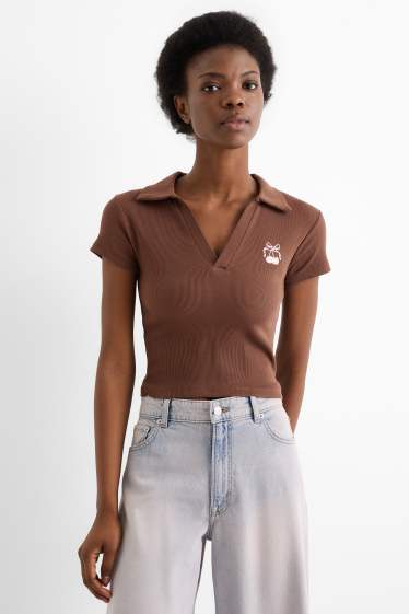 Femei - Tricou polo crop - slim fit - reiat - maro