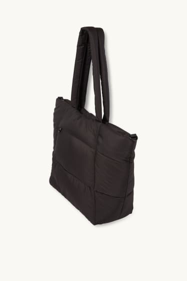 Women - Large quilted shopper with detachable bag strap - black
