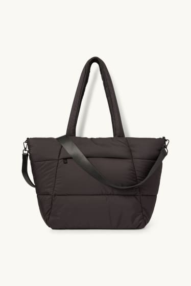 Women - Large quilted shopper with detachable bag strap - black
