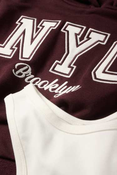 Enfants filles - NYC - ensemble - sweat à capuche et haut - 2 pièces - bordeaux