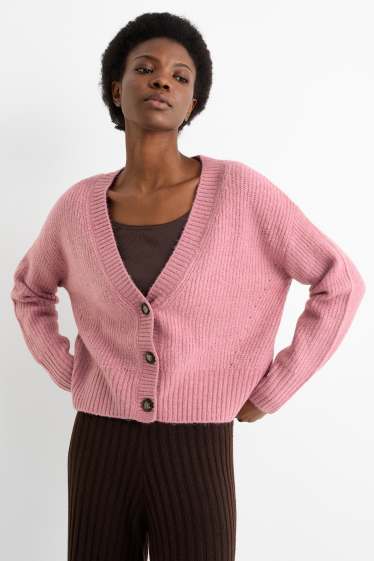 Damen - Strickjacke - gerippt - rosa