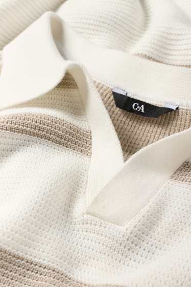 Bărbați - Tricou polo - regular fit - cu dungi - structurat - alb / bej