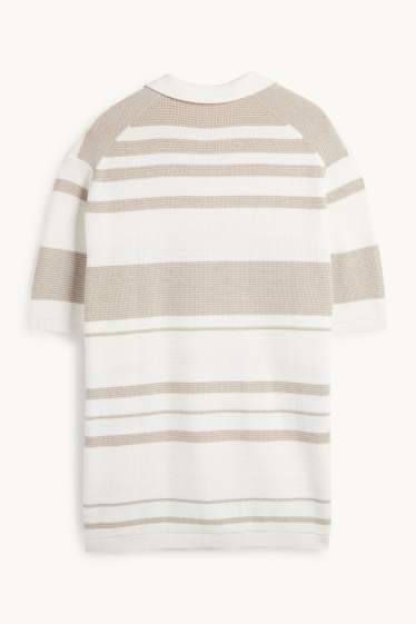 Bărbați - Tricou polo - regular fit - cu dungi - structurat - alb / bej