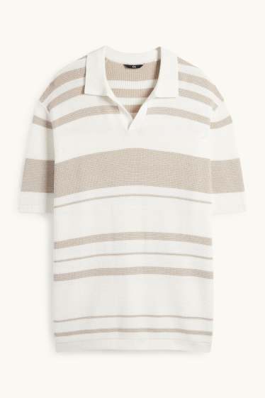 Bărbați - Tricou polo - regular fit - cu dungi - structurat - alb / bej