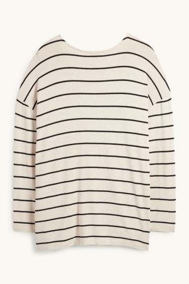 Femmes - Haut à manches longues - relaxed fit - à rayures - noir / beige