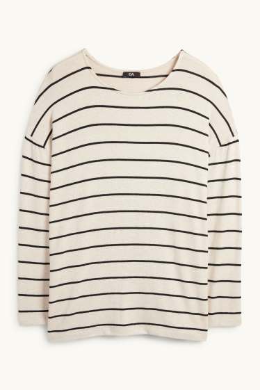 Femmes - Haut à manches longues - relaxed fit - à rayures - noir / beige