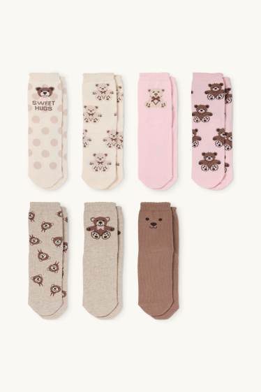 Children Girls - Multipack of 7 - teddy bear - socks with motif - cremewhite