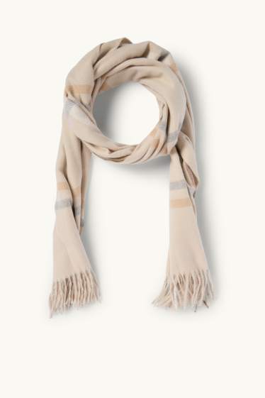 Femei - Șal - în carouri - bej deschis