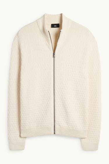 Herren - Strickjacke - strukturiert - cremeweiß