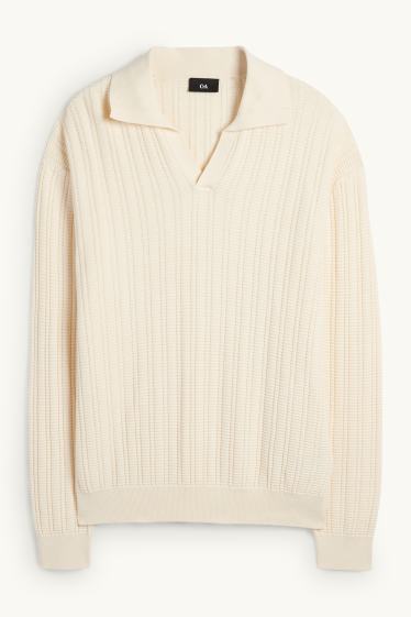 Hommes - Pull - finition texturée - crème