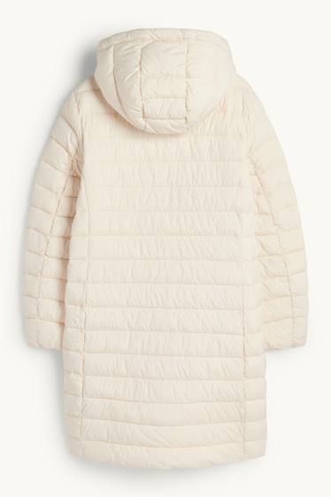 Dámské - Prošívaný kabát s kapucí - krémové barvy
