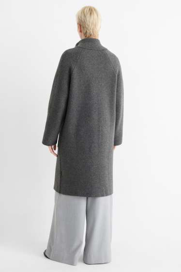 Dames - Lang gebreid vest - donkergrijs