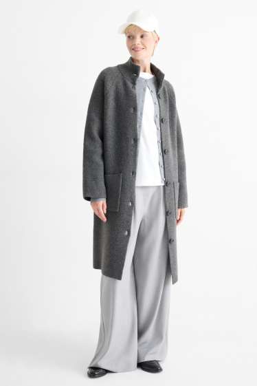 Dames - Lang gebreid vest - donkergrijs