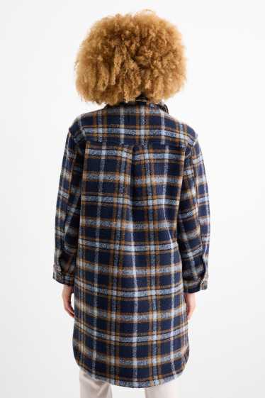 Women - Knitted coat - check - dark blue